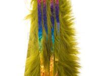 Hareline Zonkerstrips Bling Rabbit Strips - Olive with Holo Rainbow Accent